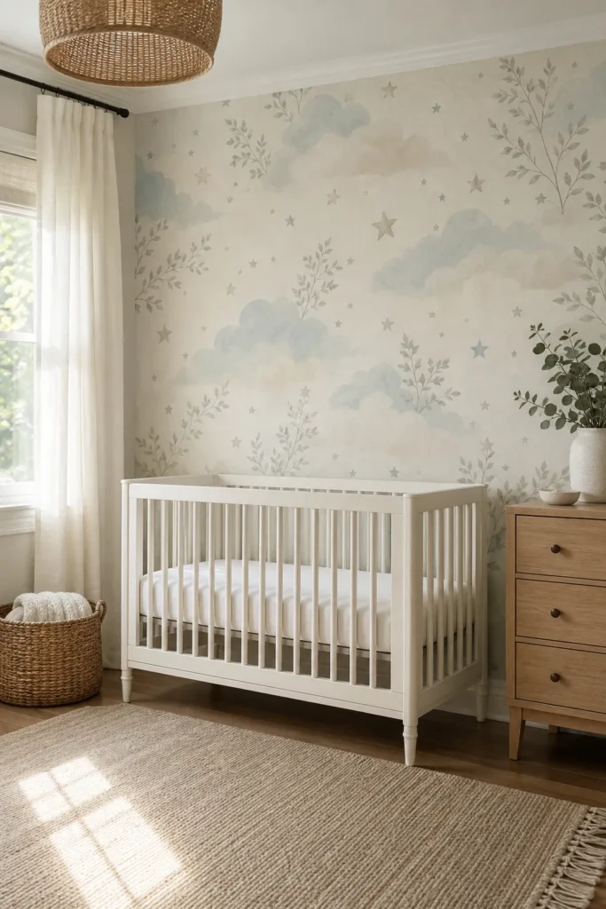 Calm nursery with baby room wallpaper ideas