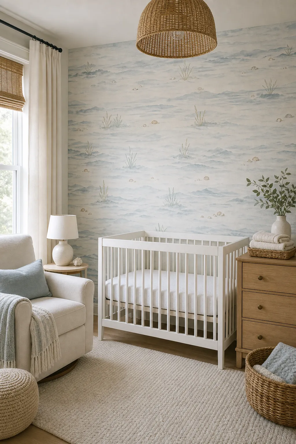 Calm ocean nursery wallpaper with soft waves