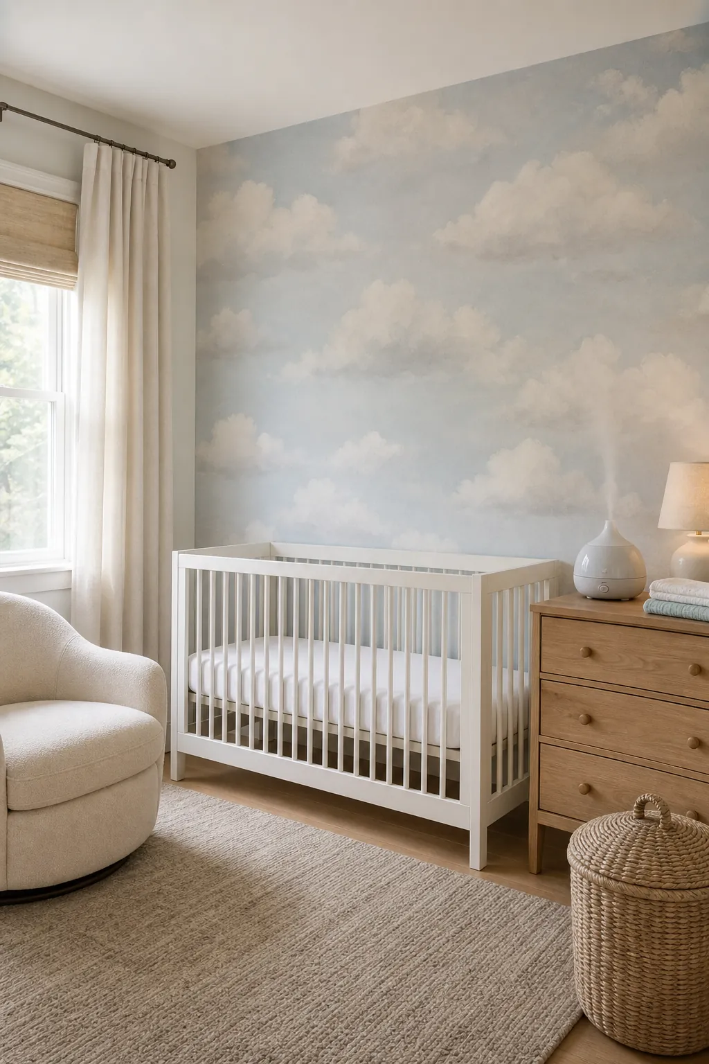 Soft cloud wallpaper for a calm newborn room