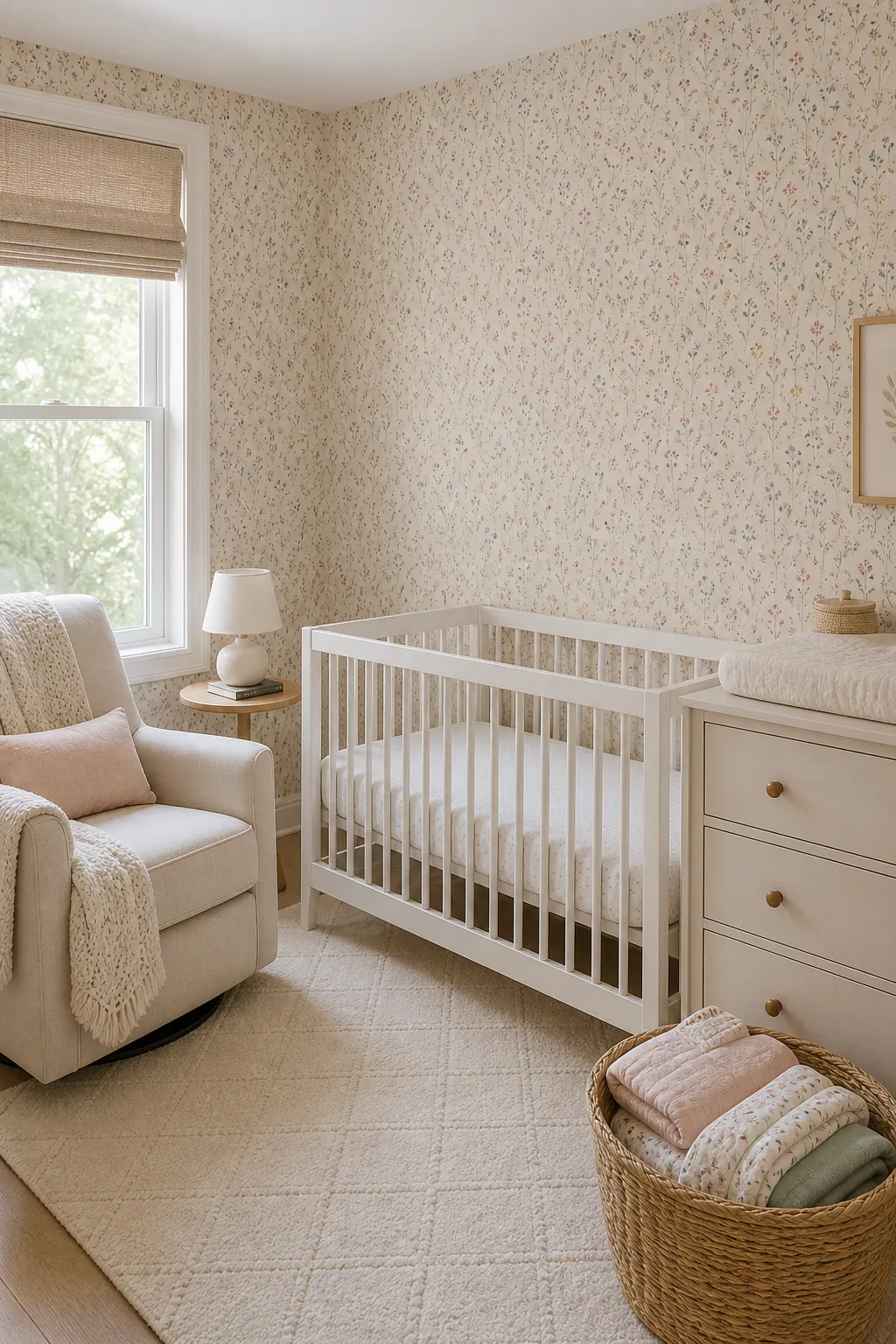 Tiny floral wallpaper for a small baby room