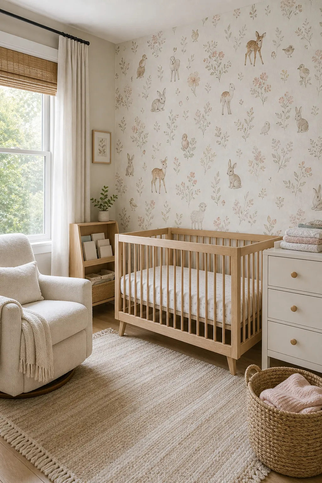 Watercolor animal wallpaper in a playful nursery