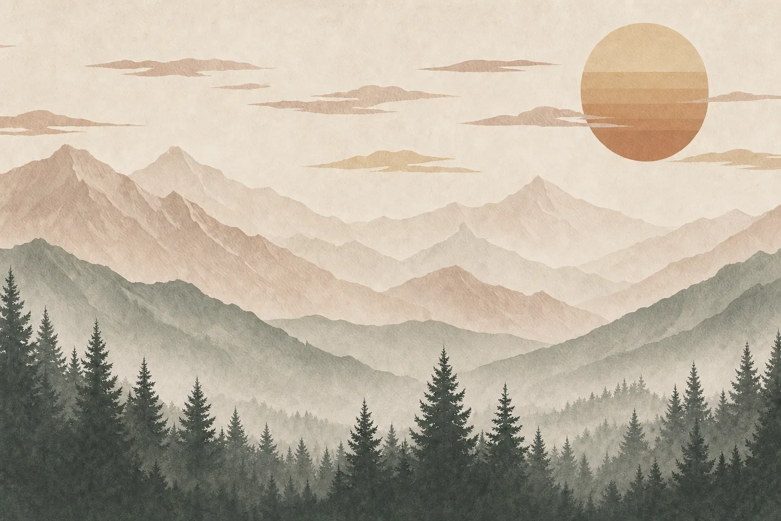 Boho Mountains and Sun Mural