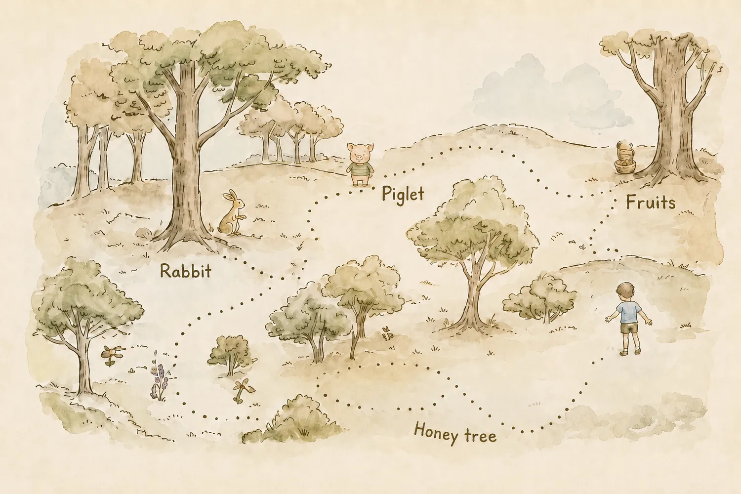 Whimsical Vintage Forest Map Wallpaper Mural