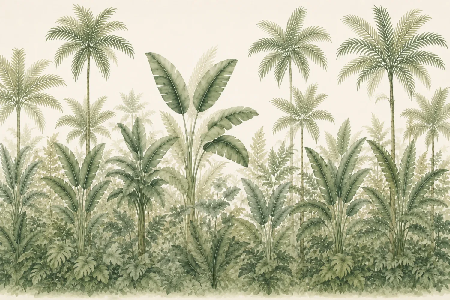 Vintage Botanical Soft Tropical Palm Leaf Mural