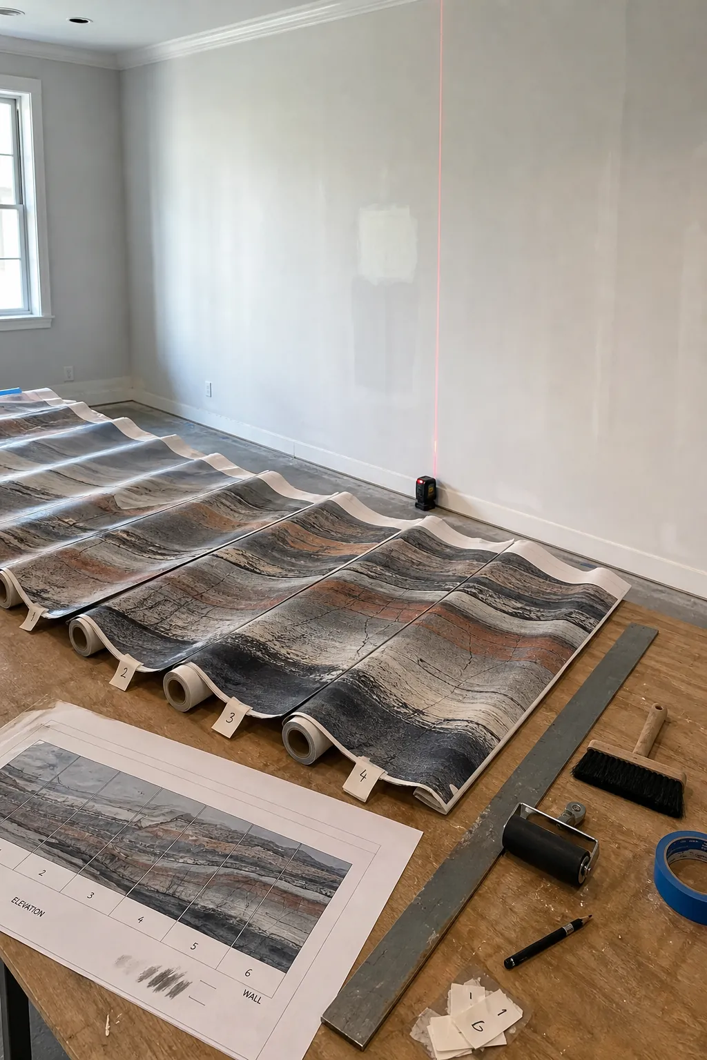 Scaled panel map and proof prepared for a panoramic dining room mural