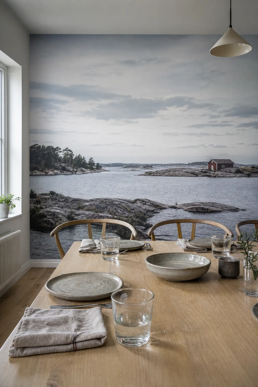 Panoramic dining room mural cropped for clear seated sightlines