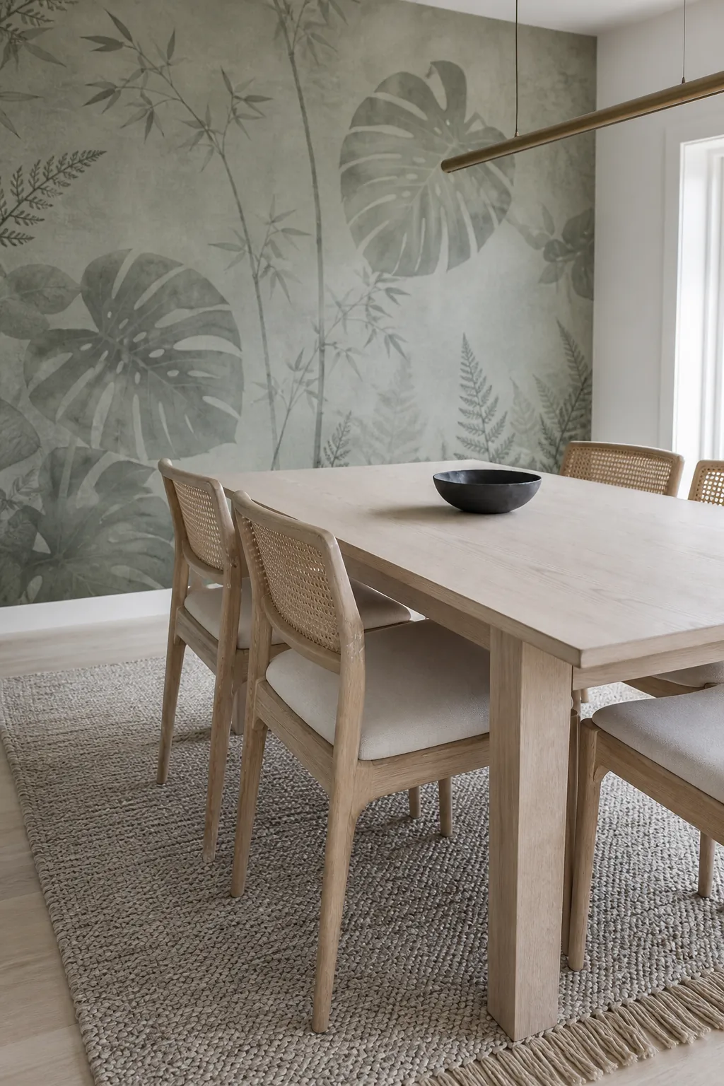 Simple natural textures styling a tropical dining room wallpaper mural