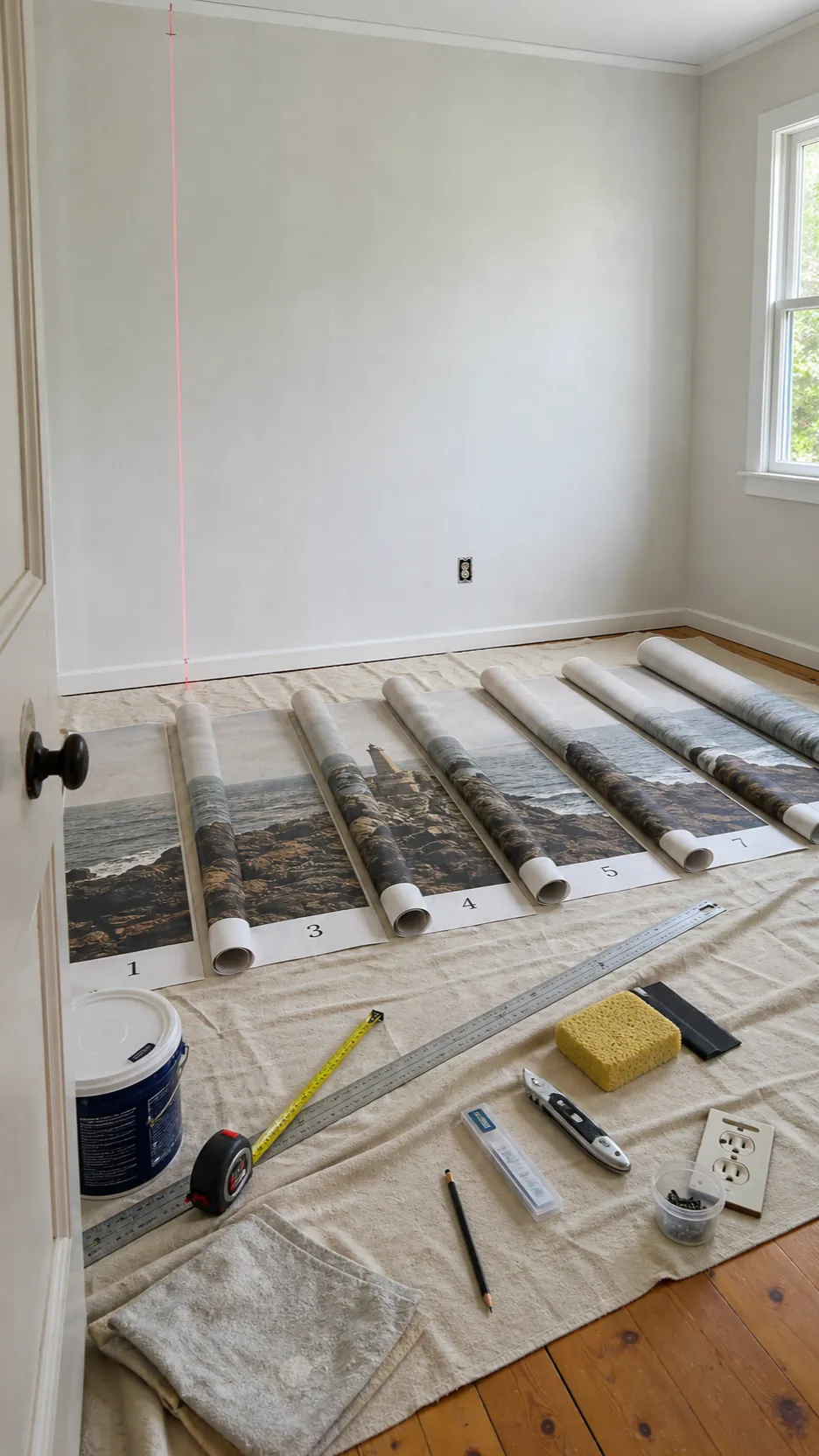Careful wall preparation and panel layout for a vintage seascape mural