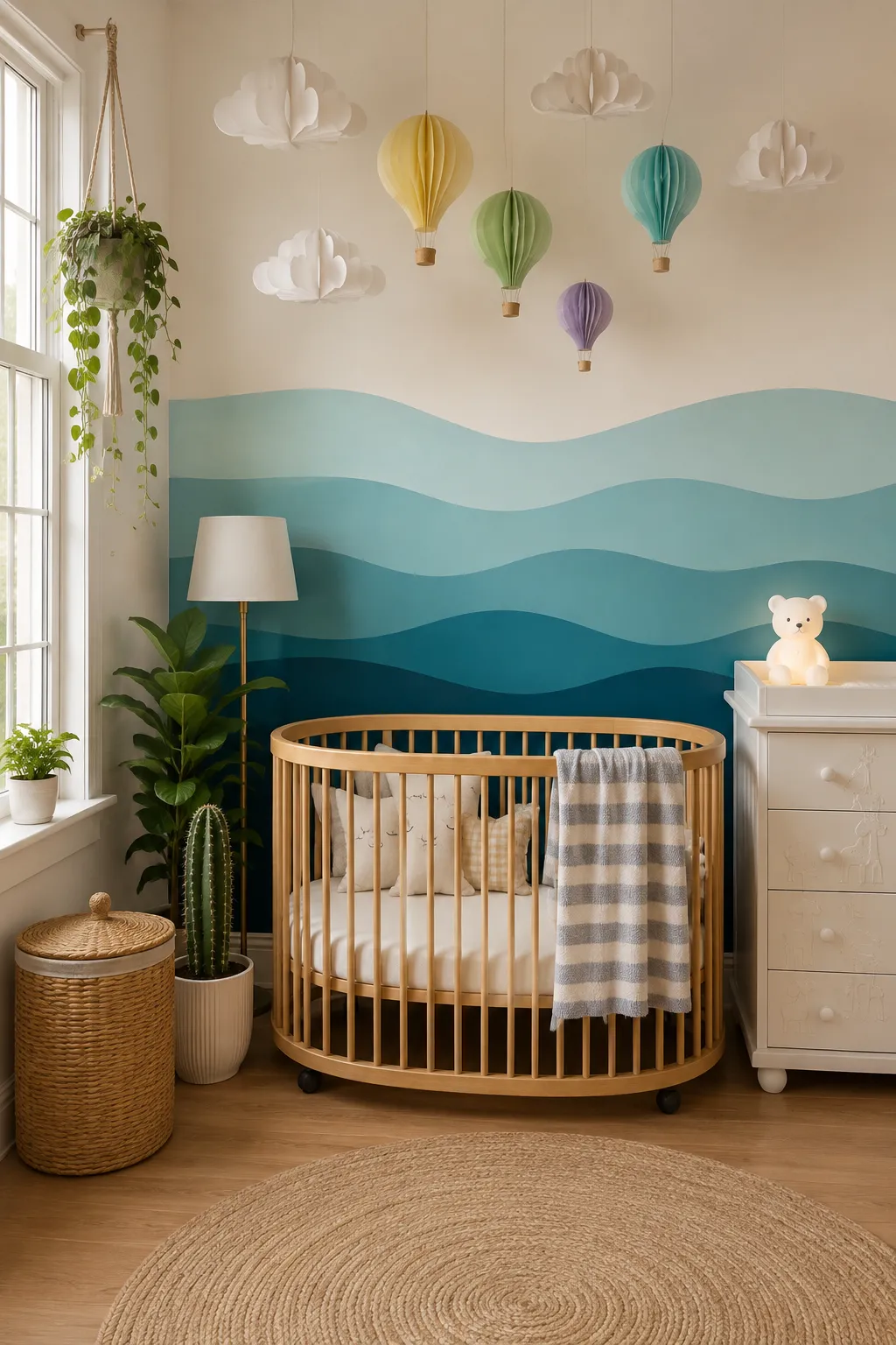 Layered teal waves as a soft ocean-themed nursery backdrop