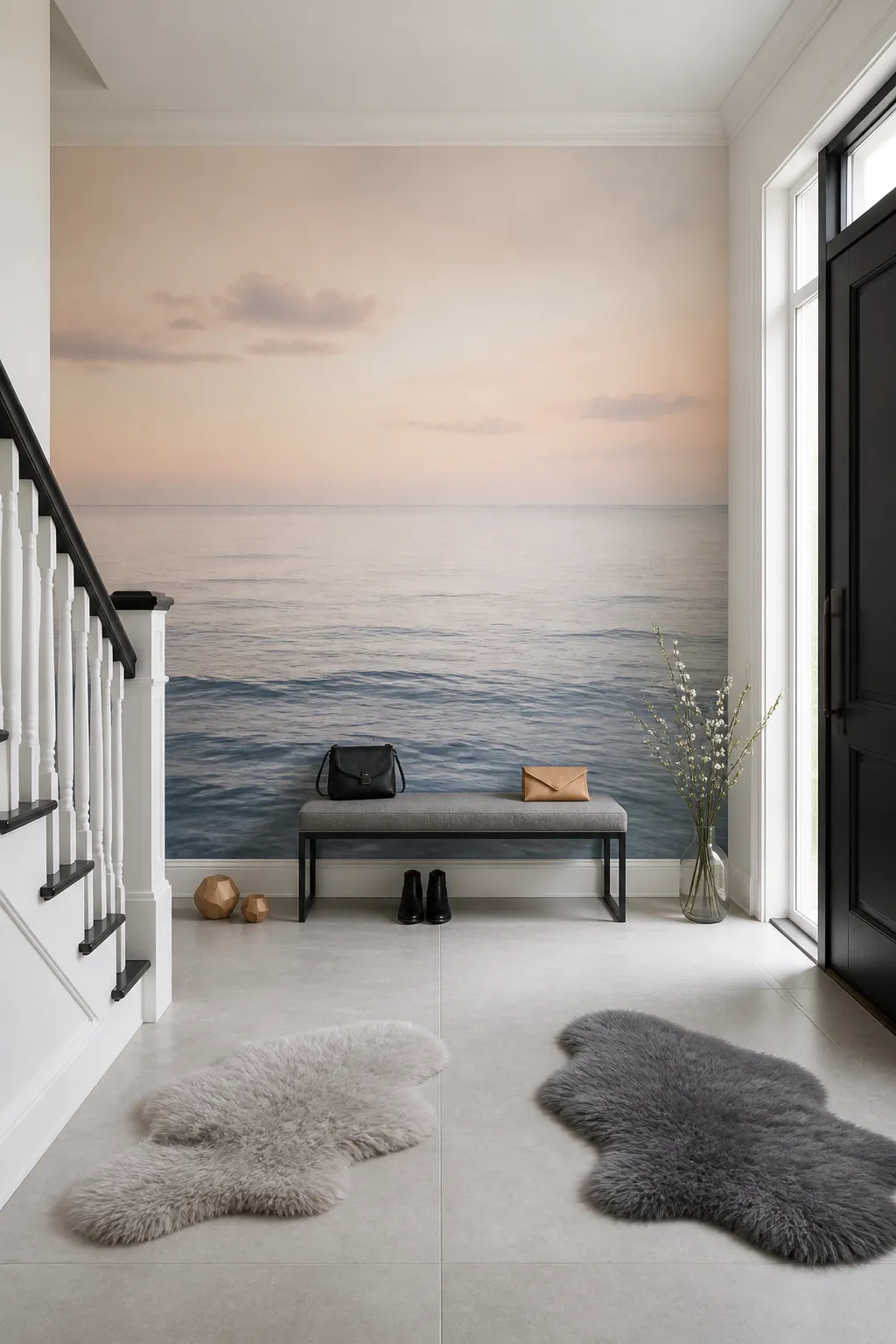 Light pastel seascape mural concept for a welcoming entryway
