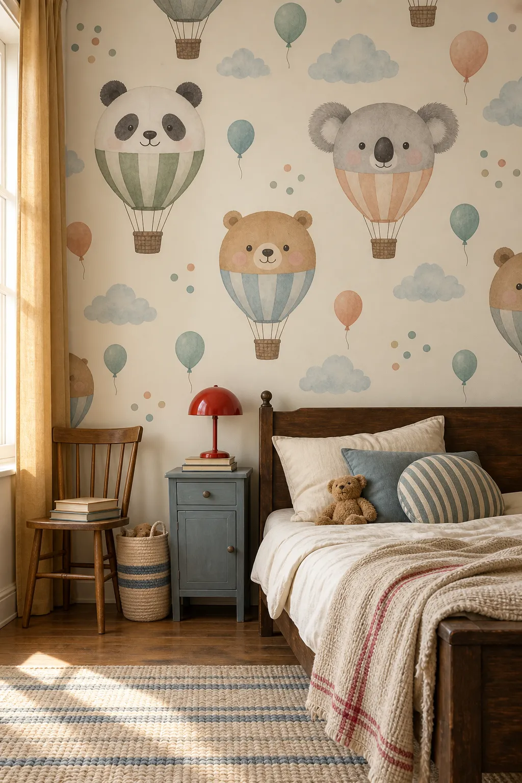 Watercolor animal and balloon wallpaper concept for a child's bedroom